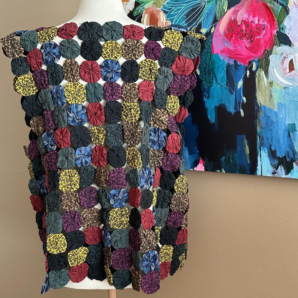 Notations Patchwork Yo-Yo Vest Multicolor Boho Fe… - image 2